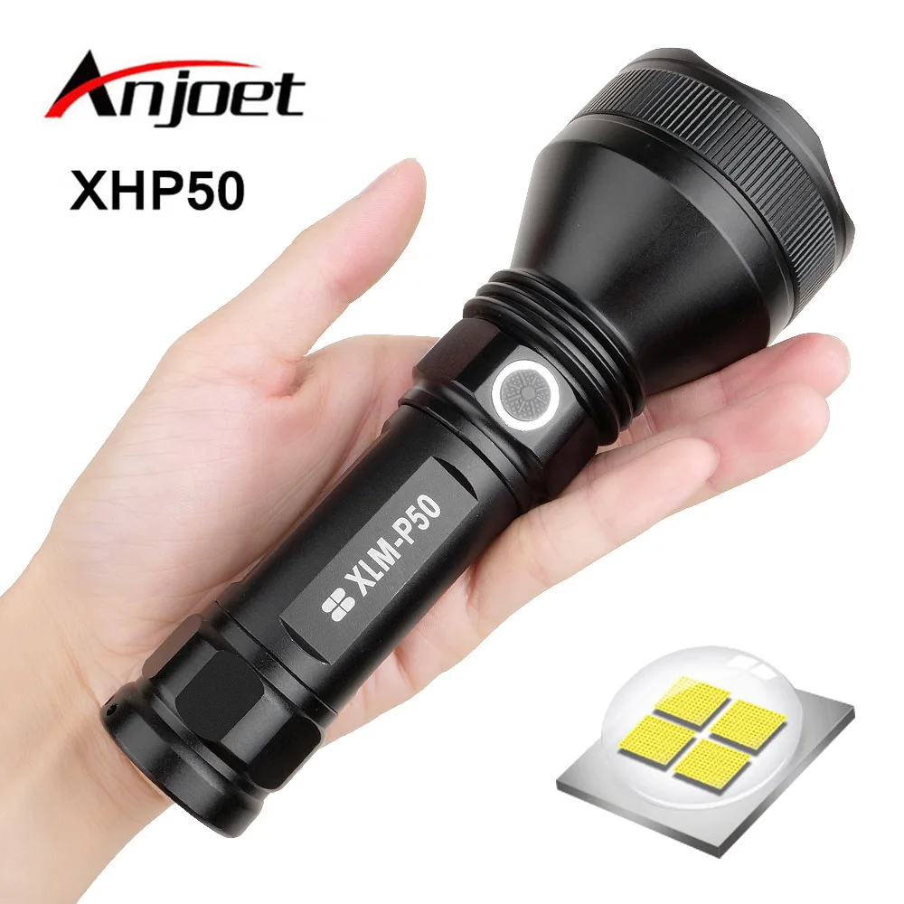 Мощный тактический светодиодный фонарь Anjoet XHP50 перезаряжаемый по USB фонарик