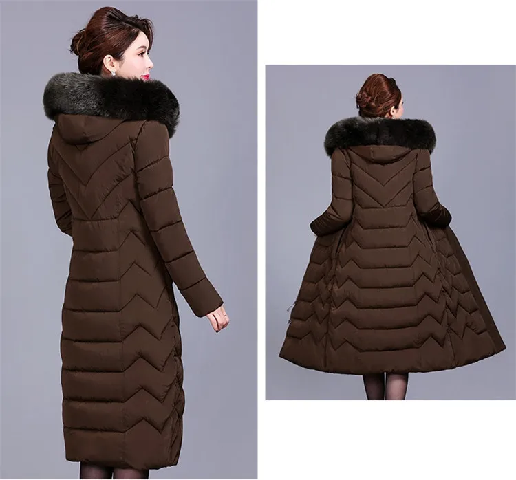 Большие размеры, XL-6XL, зимние парки, женская утепленная пуховая куртка с капюшоном, средней длины, женские теплые пальто с меховым воротником, G547