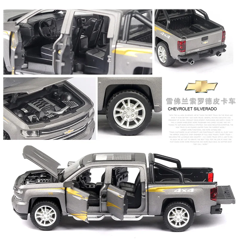 Diecast Car Chevrolet Silverado Truck 1:32 Model Simulation Metal Alloy Pull Back Toys Collection Gifts For Kids Children Diecast Car Chevrolet Silverado Truck 1:32 Model Simulation Metal Alloy Pull Back Toys Collection Gifts For Kids Children