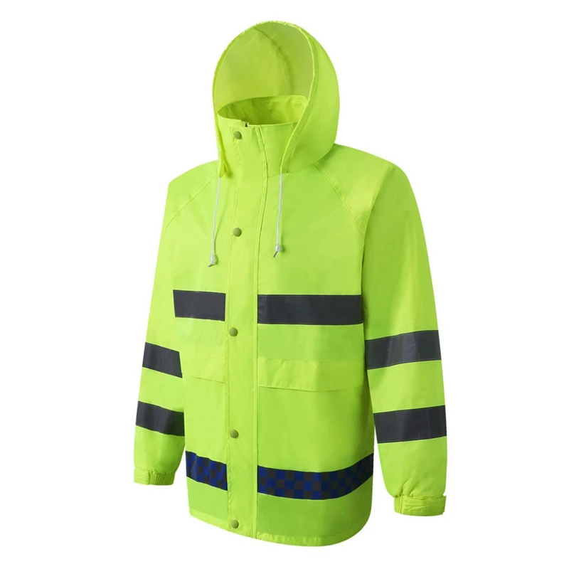 

Reflective Raincoat Rain Pants Suit Hooded Long Sleeve Jacket Pants Kit High Visibility Windproof Waterproof Construction Safety