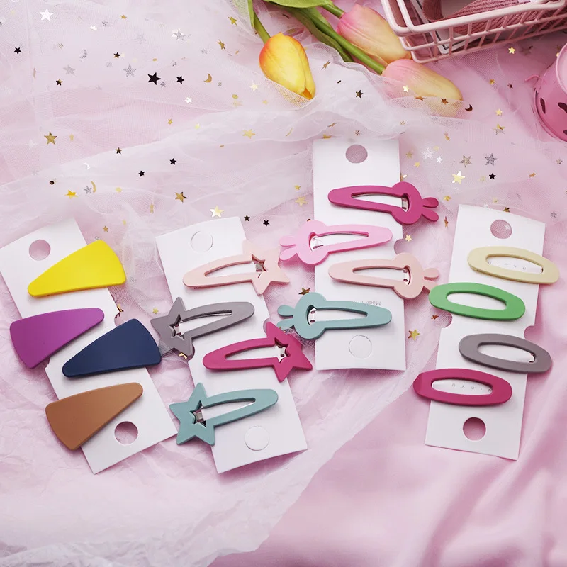 

Hairpins Matte Barrettes Star 4pcs / set Rabbit Children Hair Clip Candy Headdress For Girls Color Geometric Hair Accessories