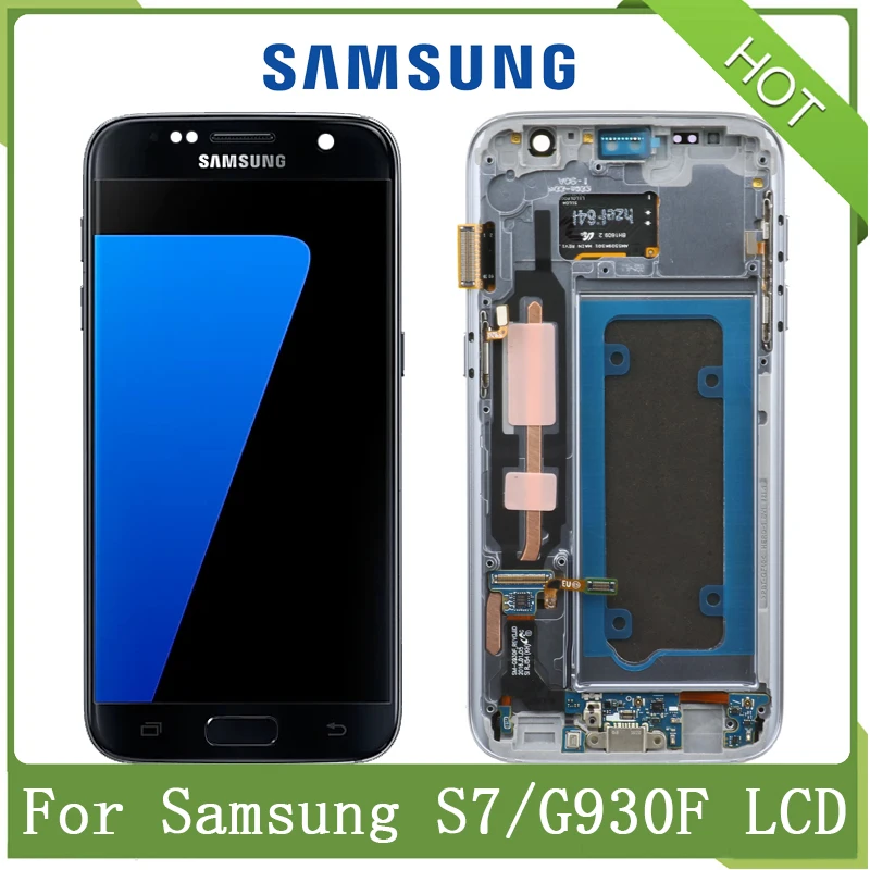100% orijinal 5.1 inç SAMSUNG Galaxy S7 LCD ekran SAMSUNG G930 G930F süper AMOLED LCD çerçeve ile dokunmatik ekran Digitizer montaj|Cep Telefonu LCD