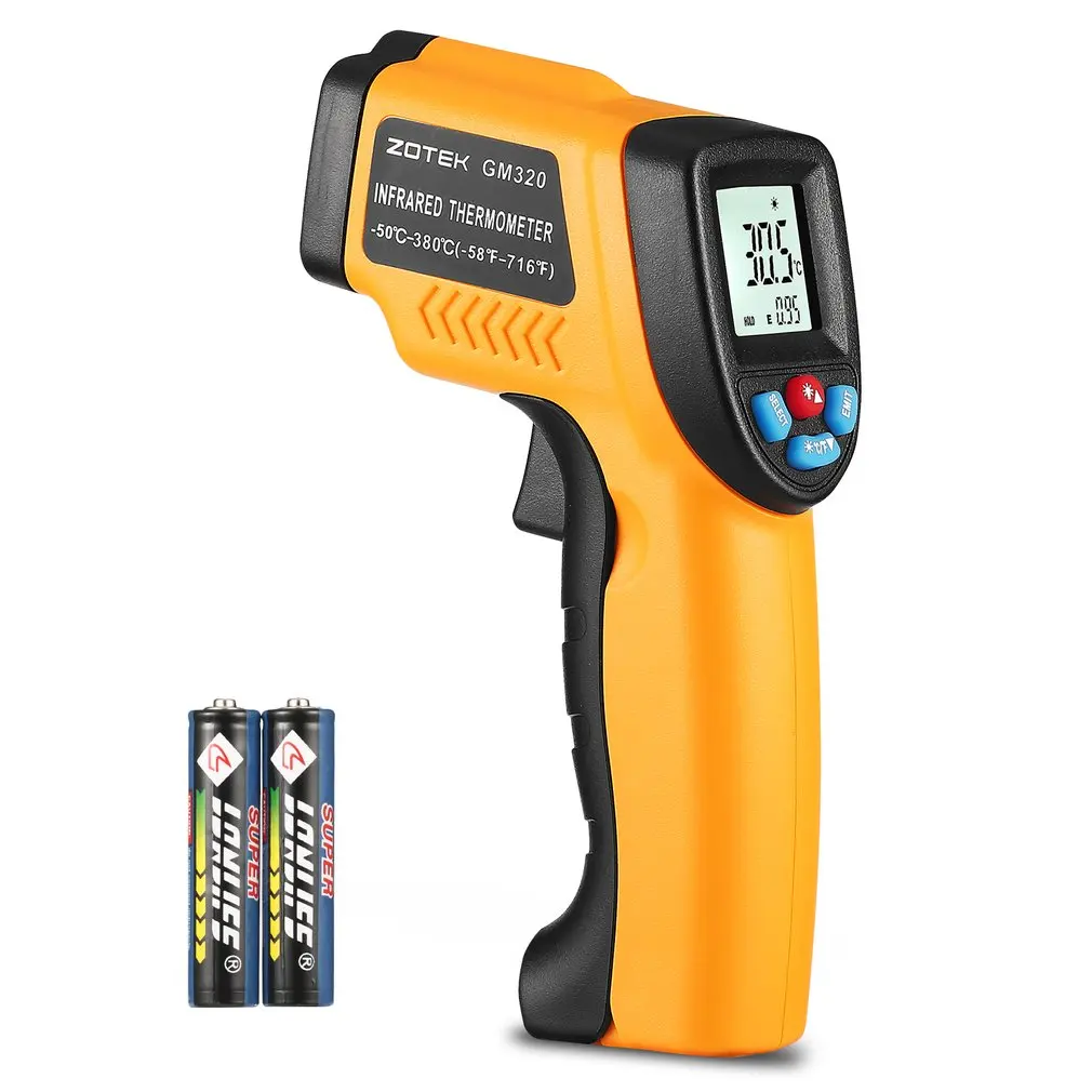 

ZOTEK G320 Compact Laser Digital Infrared Thermometer Adjustable Emissivity with LED Backlight Display Laser Target Pointer