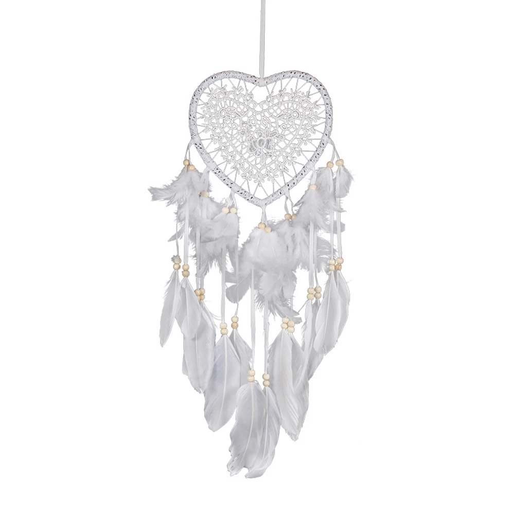 Dream Catcher With LED String Hollow Hoop Heart Shape Pendant Feathers Handmade Night Light Wall Hanging Home Decor Gift 3