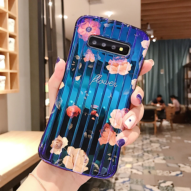 YHBBCASES голубой луч ретро цветы Мягкий чехол для samsung Galaxy S10 S8 S9 Plus 3D тонкая талия багажная крышка для samsung Note 10 8 9