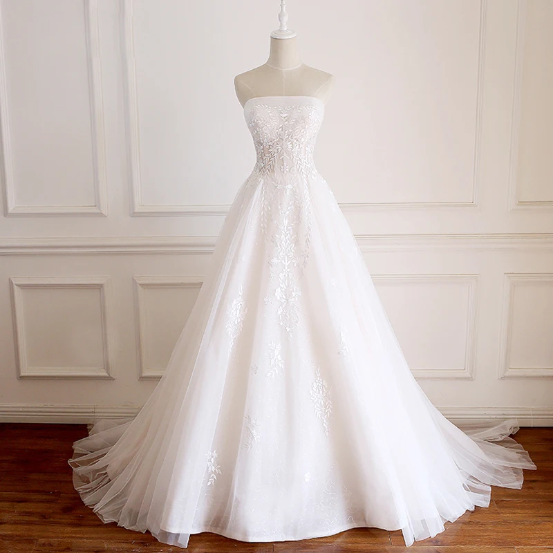 Strapless Ivory Lceland Poppy А-силуэт с открытыми плечами Тюль Свадебные платья длина до пола без рукавов Кружева Аппликации Vestido de novia Свадебные платья - Цвет: Strapless Ivory