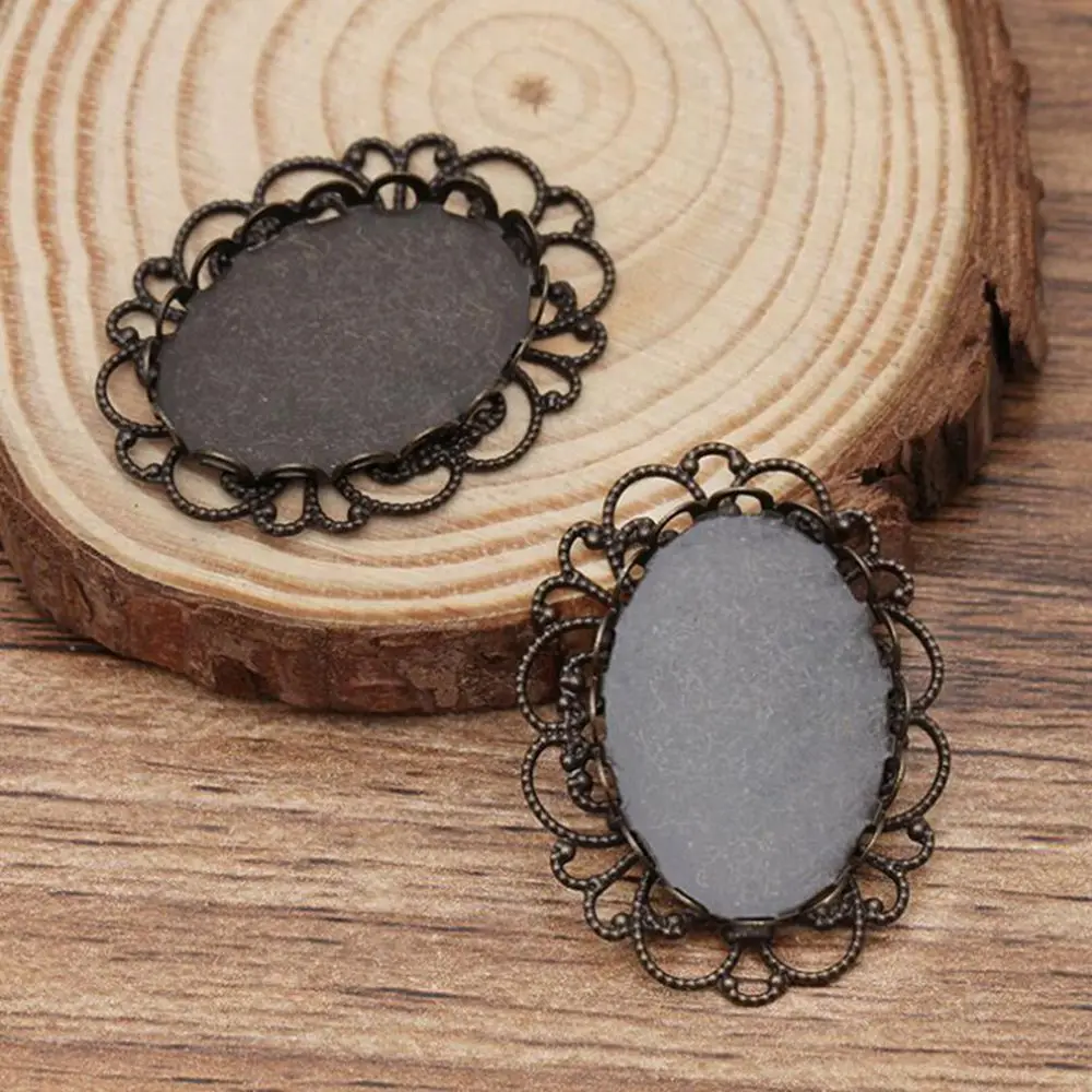 

100pcs antique bronze into 18x25mm double flower bottom lace tray pendant bezel blank pendant base jewelry settings
