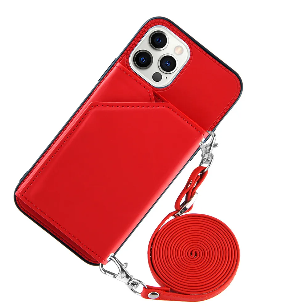 apple 13 pro max case Lanyard Necklace Chain Leather Phone Case for iPhone 13 12 11 Pro Max Mini XR XS Max 7 8 Plus Strap Cord Rope With Wallet Cover 13 pro max case
