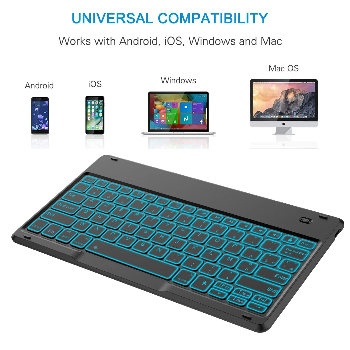  French English Wireless Bluetooth Keyboard Mouse 12.9 inch Ultrathin 7 Colors RGB Backlight Glowing