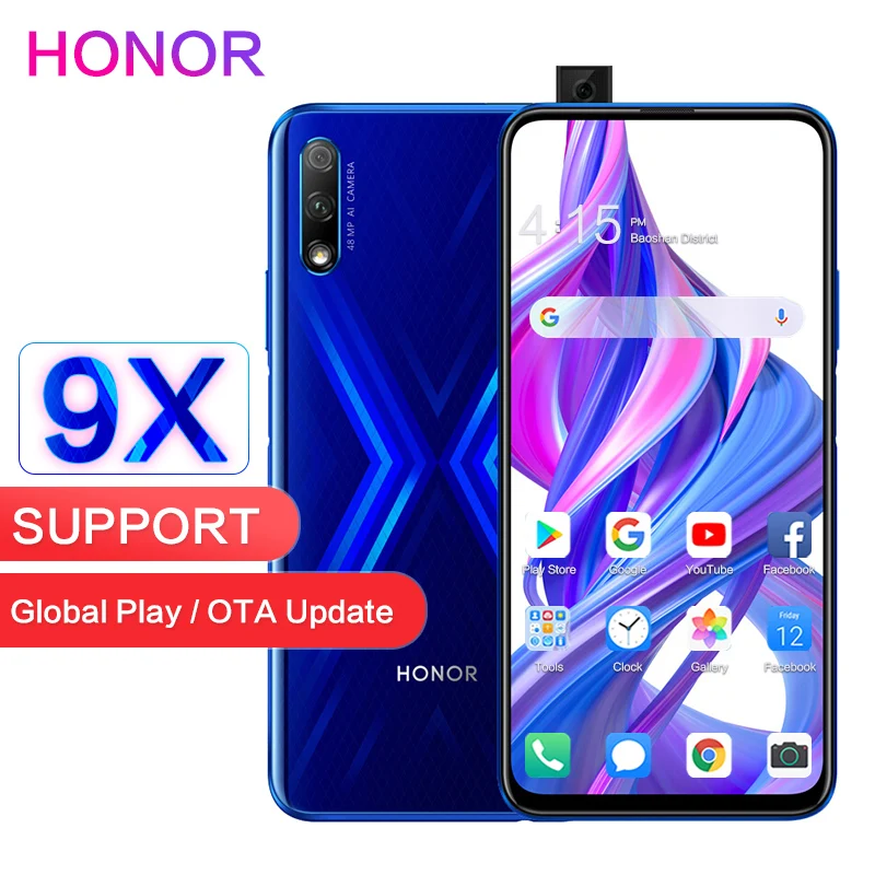 Смартфон Honor 9X с поддержкой Google Play 6 ГБ 128 FHD 59 дюймов полноэкранный экран 1080x2340 P