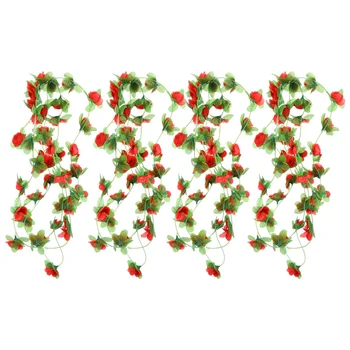 

4Pcs Simulation Artificial Flower Rattan Rose Rattan Adornment Fake Flower Decor