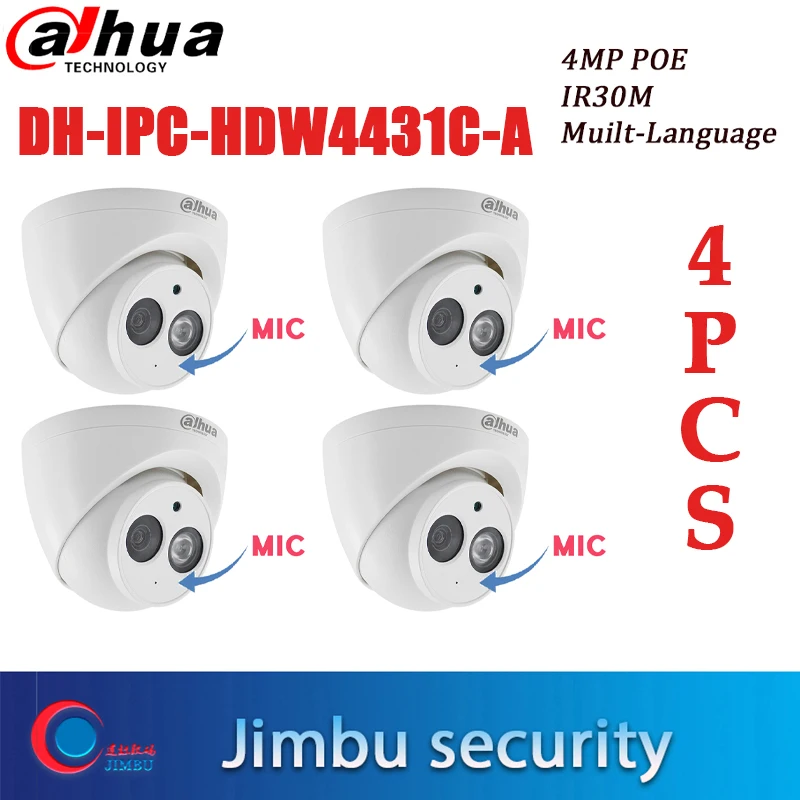 Dahua IP камера 4MP Poe IPC-HDW4431C-A 4 шт. IR30M камера H.265 H.264 IVS WDR Встроенный микрофон cctv сеть Многоязычная ONVIF