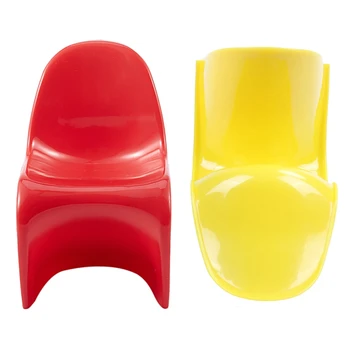 

2 Pcs 1/6 Dollhouse Miniature Furniture Plastic "S" Shape Chair - Yellow & Red