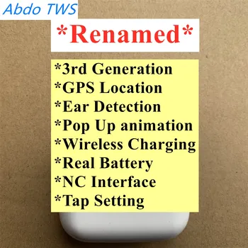 

1pcs/Abdo ANC TWS 3rd Bluetooth Wireless Earphone Renamed+Wireless charging +GPS+Ear Detection+Real Battery+Pop up Earbuds
