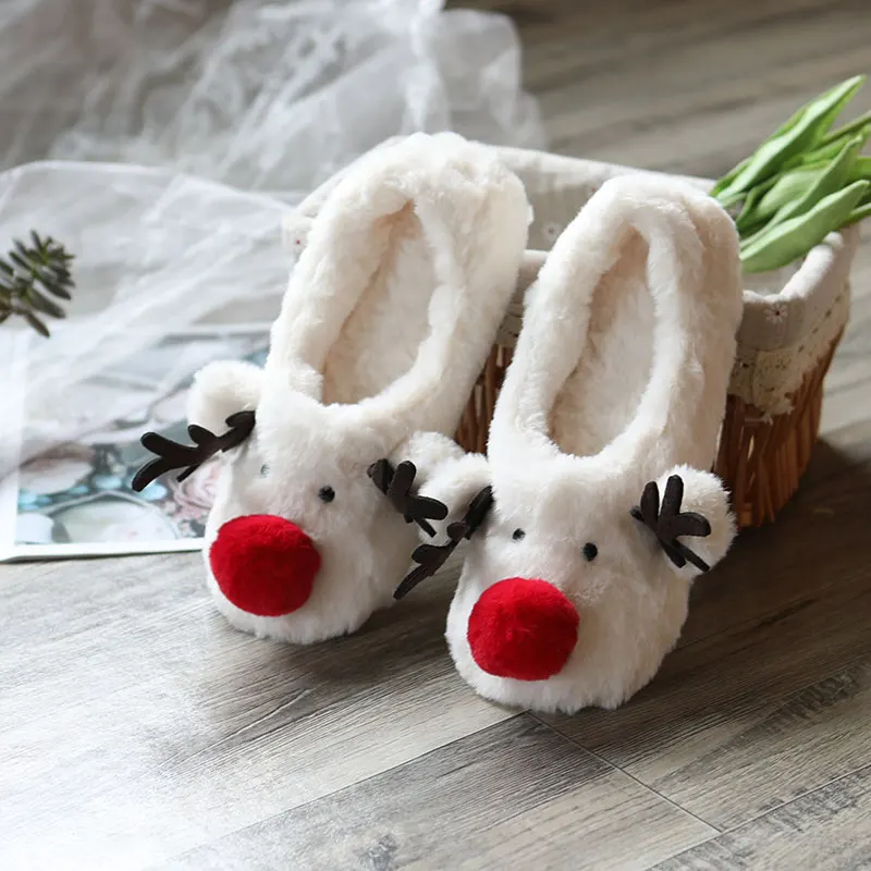 

2021 lovely red big nose elk slipper animal woman home soft shoes lovely lady girl winter gift slippers