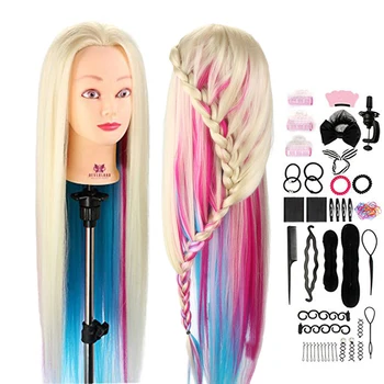 

Hairstyle 26Inch Hair Mannequin Head for Hairstyles Colorful Hair Hairdressing Head Braiding Head Female + Clamp
