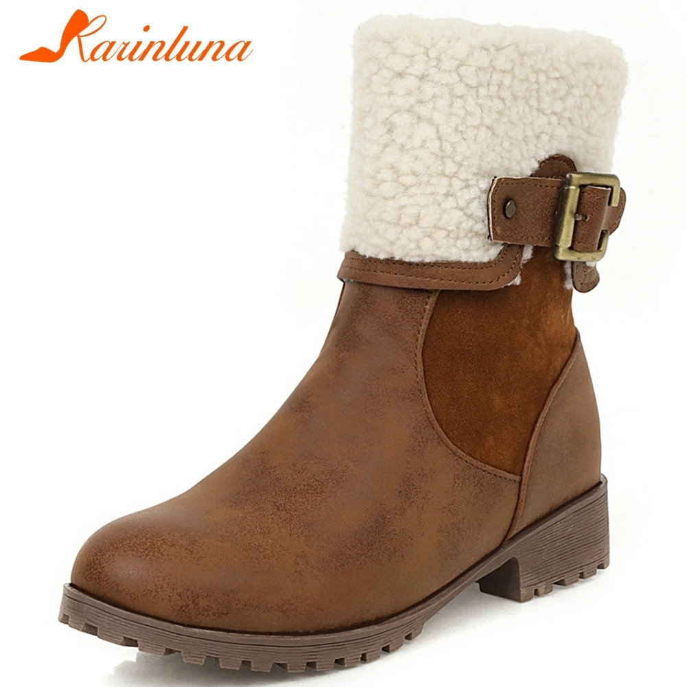 

KARINLUNA Big Size 34-43 Girl 2020 Concise Boots Round Toe Buckle Zip Square Med Heels Buckle Women Boots Ankle Women Shoes