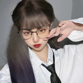 

HUAYA Long Straight Hair Aoki Ash Ombre Purple Cosplay Wig With Air Bangs Girl Fiber Synthetic Daily False Hair or Party Wig