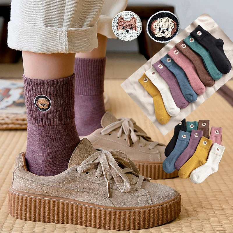 

Woman Socks 2019 Autumn New Creative Cartoon Socks Women Trend Embroidry Breathable Deodorant Comfortable Cotton Long Socks
