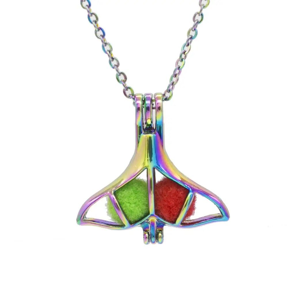 REYOW 1pcs Rainbow Whale Tail Oyster Pearl Bead Cages Pendant Essential Oil Diffuser Locket Necklace DIY | Украшения и аксессуары