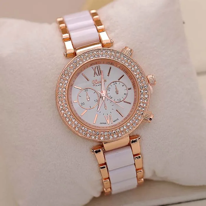 Fashion Full Steel Bracelet Watch Women Watches Rhinestone Watch Clock saat relogio feminino montre femme - Цвет: Белый