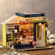Kit de Casa de muñecas en miniatura para niños, Casa pequeña Roombox, tienda de pasteles, muebles de Casa de muñecas de madera, modelo de ensamblaje, juguete para niños, Casa de regalo de Navidad