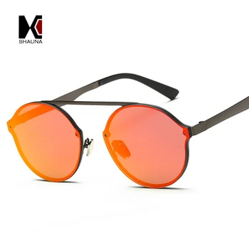 

SHAUNA Retro Women Rimless Roun Sunglasses Brand Designer Fashion Men Red Reflective Glasses UV400