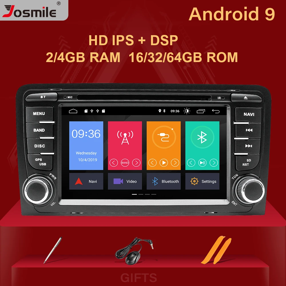  IPS DSP 4GB 2din Android 9 Car Radio DVD Player For Audi A3 8P S3 2003-2012 RS3 Sportback Multimedi