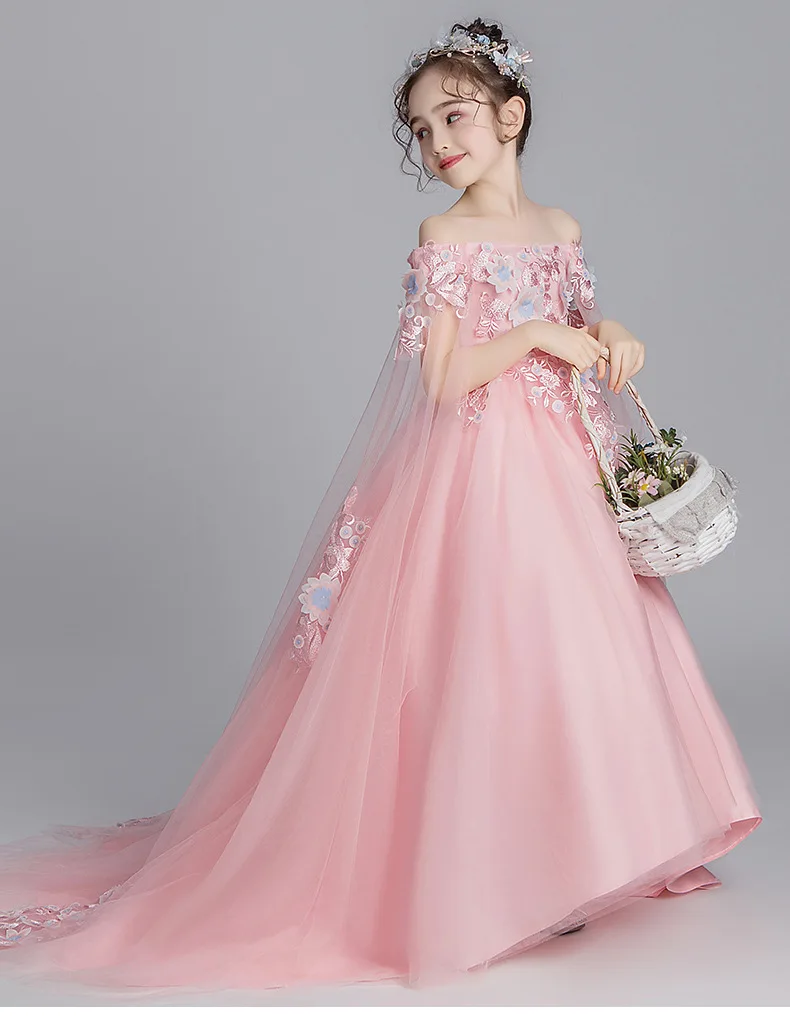 Girls Evening Dress Catwalks Host Costume Girls' Princess Skirt Tailing Little Girl Western Style Puffy Yarn Immortal