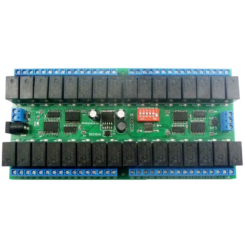 R421C32 DC12V 32 Channels Modbus RTU RS485 Bus Relay Module UART Serial Port Board for PLC LED Home Automation Door Lock