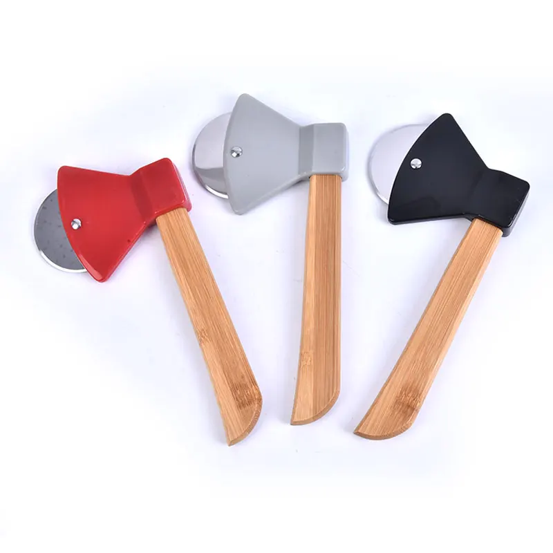 Axe Bamboo Handle Pizza Cutter Rotating Blade Home Kitchen Cutting Tool pizza cutter,pizza knife