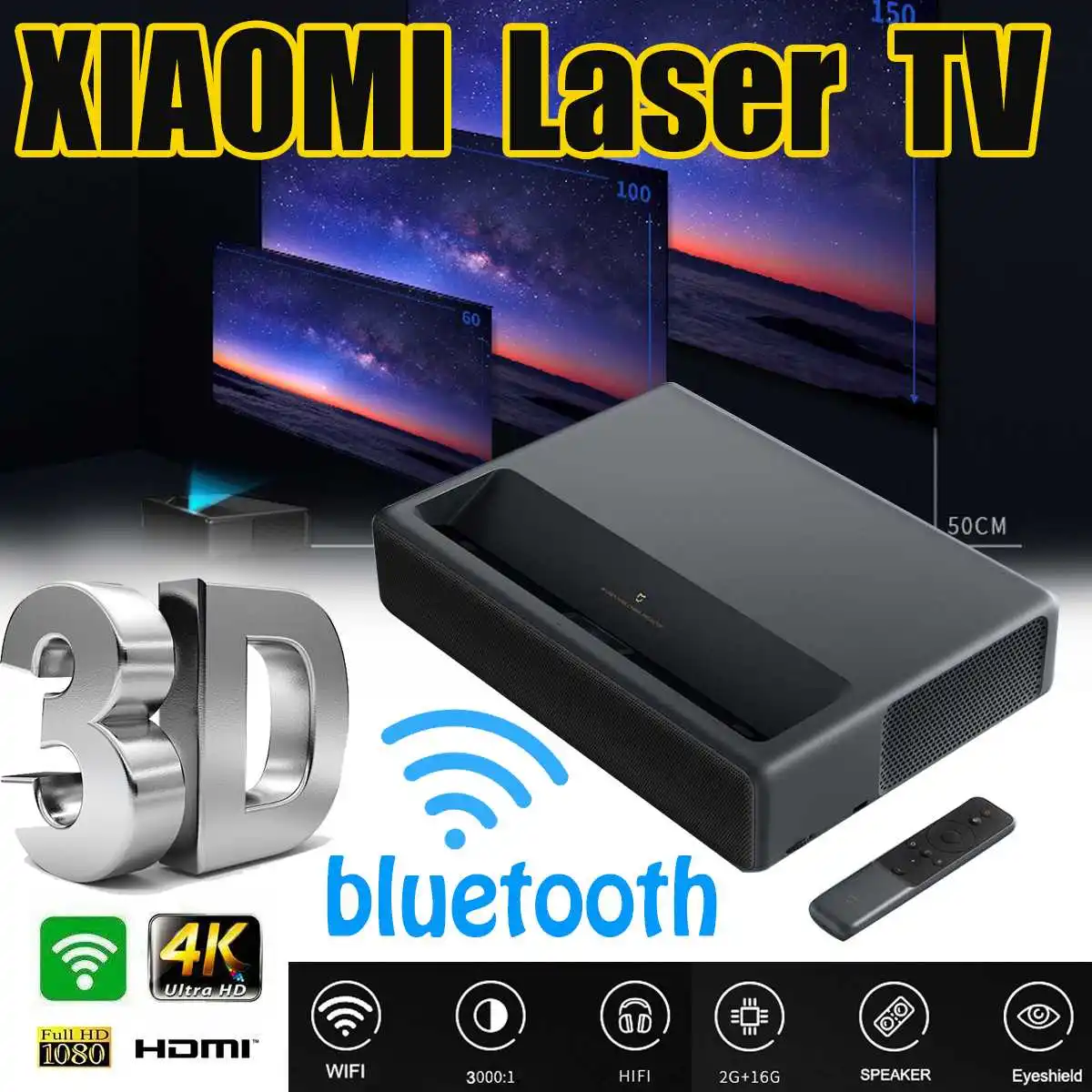 Xiaomi Mijia MJJGTYDS01FM 2 Гб 16 MIUI ТВ лазер HDR 4K bluetooth WiFi 3D домашний кинотеатр китайская