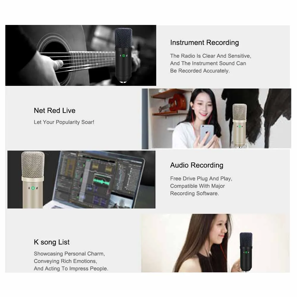 Конденсаторный USB микрофон в комплекте Студийный для караоке записи прямых