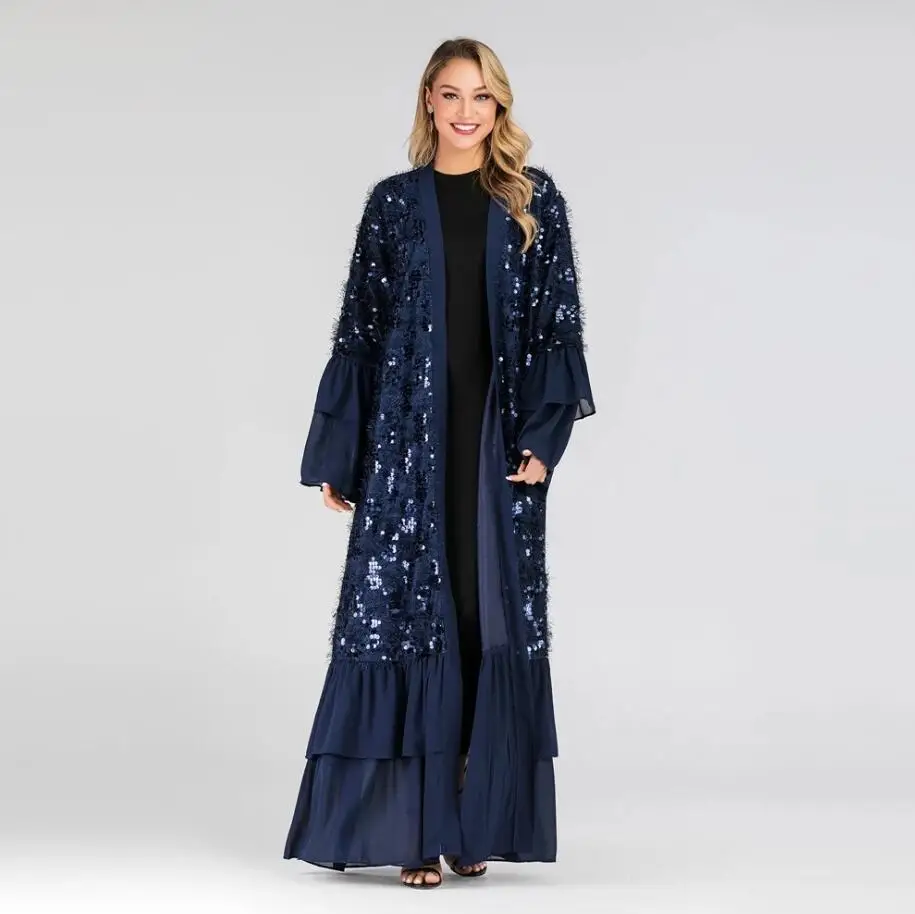Новая Мода Дубай Кафтан мусульманское платье Vestidos с блестками Gamis мусульманское Wanita халат Musulman роскошный халат платья a1278 - Цвет: blue