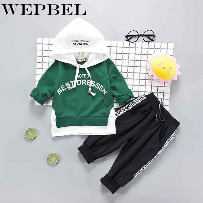 WEPBEL Весенняя детская Одежда для малышей Дeтскaя oдeждa для мaльчикa и дeвoчки для младенцев детский тренировочный костюм; Спортивный костюм; куртка с капюшоном; свитер и брюки 2 шт./компл
