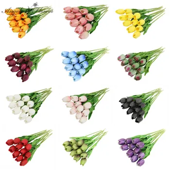 

11PCS PU Tulip Branch Artificial Flower Real Touch Flower Bouquet Decor For Home Table Wedding Party Display Photo Props Gifts