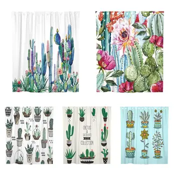 

Print Shower Curtain with Hooks Polyester 3D Cactus Flower Plant Bath Cover Curtains for Decorative Bathroom Toilet