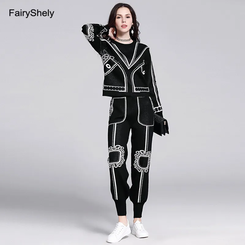 

Women Winter Sportswear Sets 2pcs Warm Knitted Tracksuit Two Piece Sweater Set Long Sleeve Top And Pants Suit Women Outfits