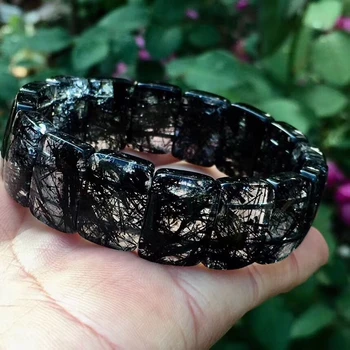 

Certificate Natural Black Rutilated Quartz Clear Rectangle Beads Bracelet 18x12mm Precious Fashion Stone Wealthy Stone AAAAA