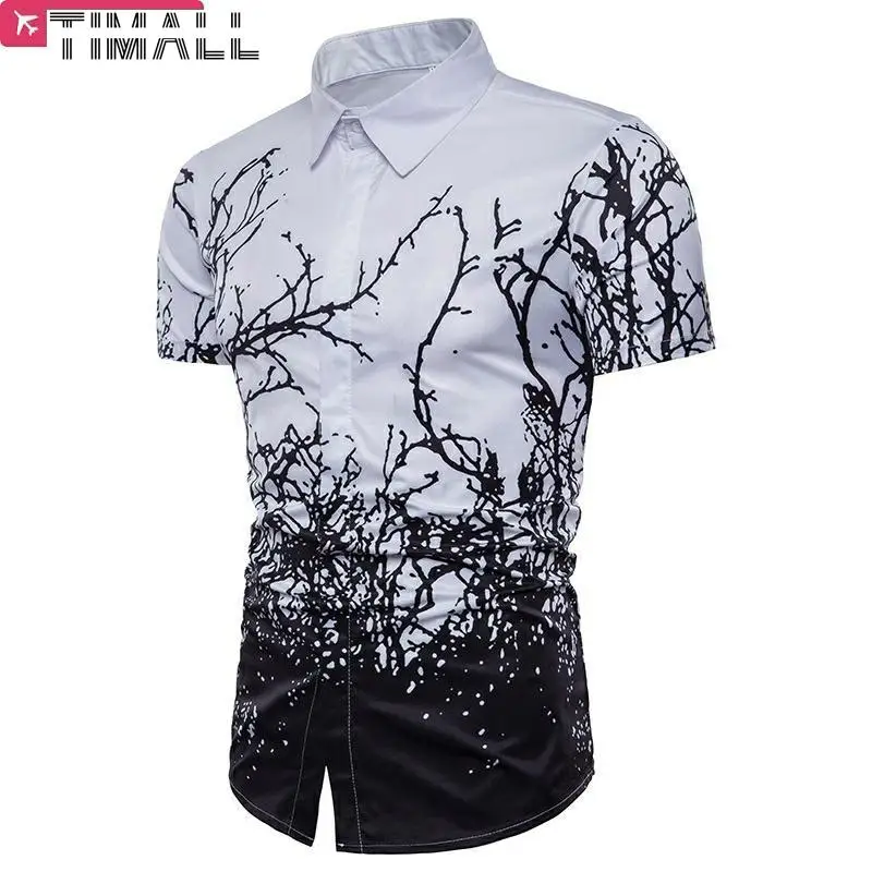 

TIMALLMen Shirt Short Sleeve Cool Summer Shirt Men's 3D Branch Print Breathable Big Size Shirt New Fashion Men Casual Shirt