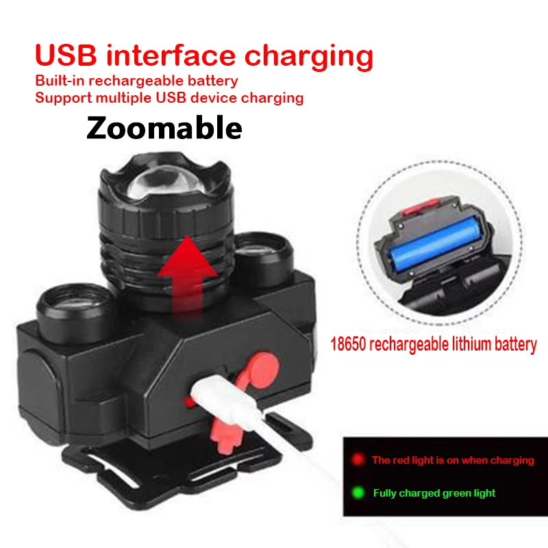 XP-E Q5 & COB Led Headlamp Use Rechargeable 18650 Battery Headlight Zoomable Lamp Torch Light for Camping Litwod head flashlight cob headlamp