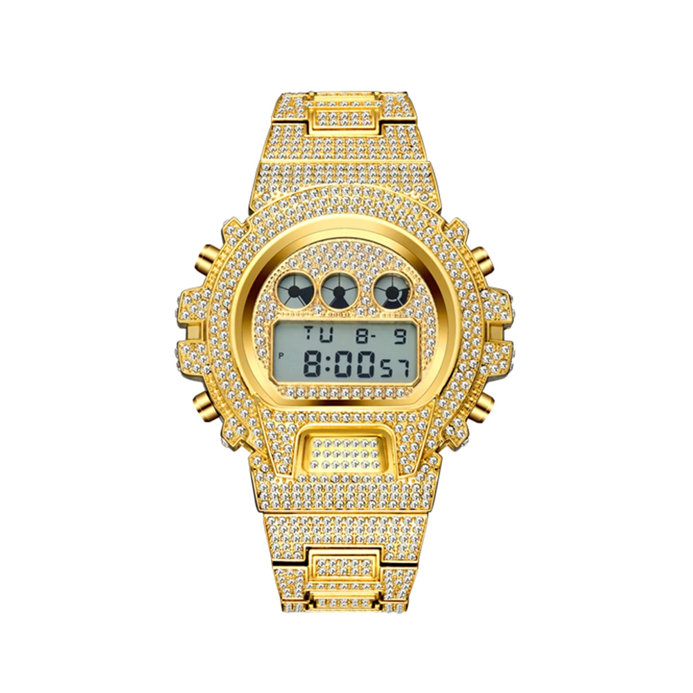 Relojes De Pulsera Multifunción G Style Digital Hombres Top LED 18K Chapado En Oro Hip Hop Hombre Diamante De Acero Inoxidable De 50,35 € DHgate