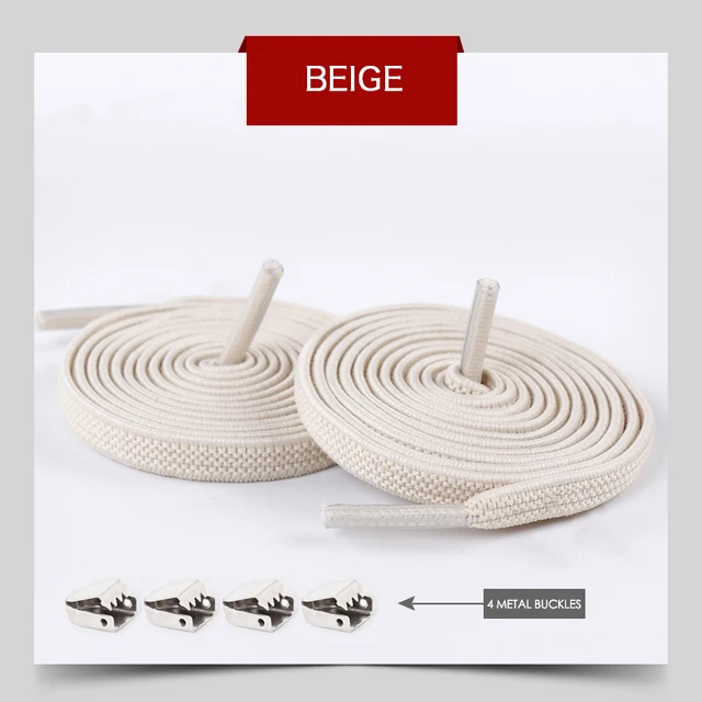 Elastic Shoelaces No Tie Shoe laces Outdoor Leisure Sneakers Quick Safety Flat Shoe lace Kids And Adult Unisex Lazy laces 1 Pair Beige