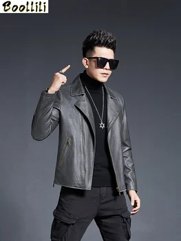 

Boollili Genuine Leather Jacket Men Cowhide Short 100% Real Cow Leather Coat Spring Autumn Vintage Motorcycle Jacket 2020