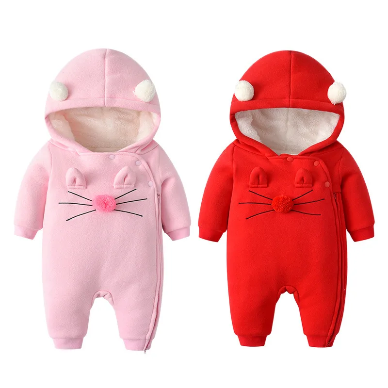 

Winter Jumpsuit Plus Velvet Three-Layer Quilted Thickened Warmth Newborn Clothes Baby Romper Long-Sleeved Children's Clothes