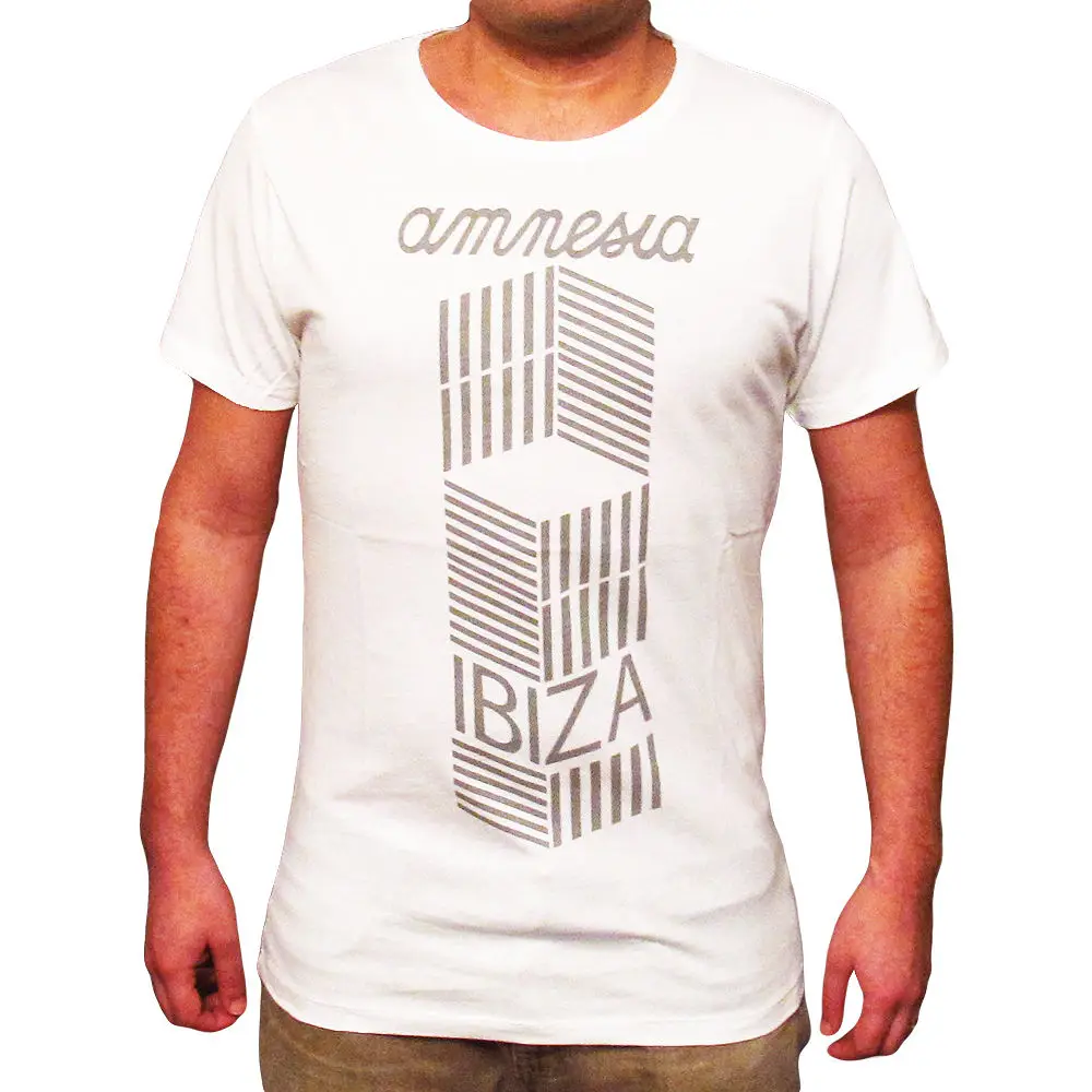 Официальная Amnesia Ibiza Club Мужская футболка Cubism визуальный логотип Белый Серый RRP $50 |