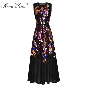 

MoaaYina Fashion Designer dress Spring Summer Women's Dress Sleeveless Sequins Dresses