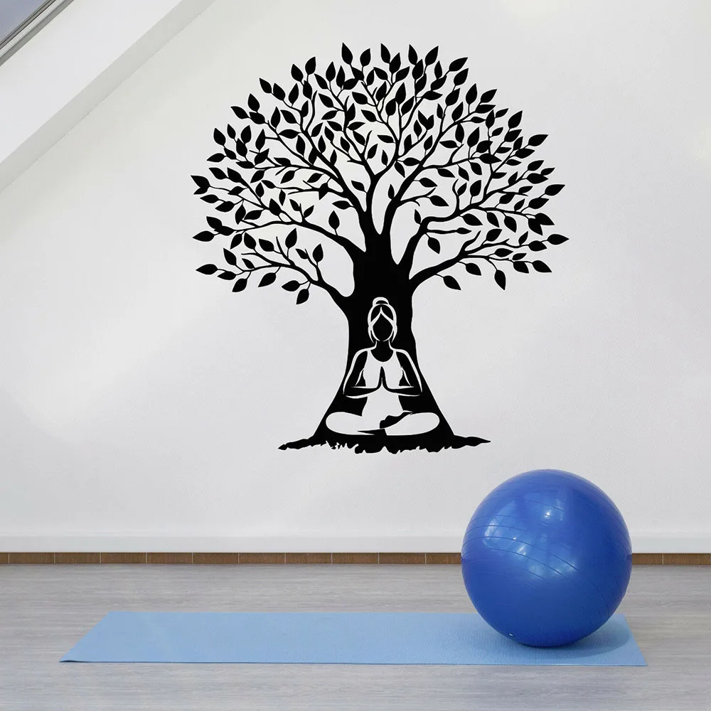 Tree Zen Wall Decal Woman Buddhism Yoga Posture Meditation Room