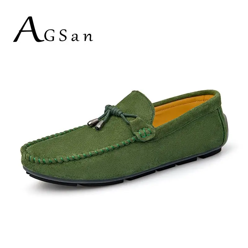 

ASGan Tassel Suede Leather Loafers Men Classic Moccasins Solid Color Flats Big Size 38-48 Red Green Mens Loafers Comfortable