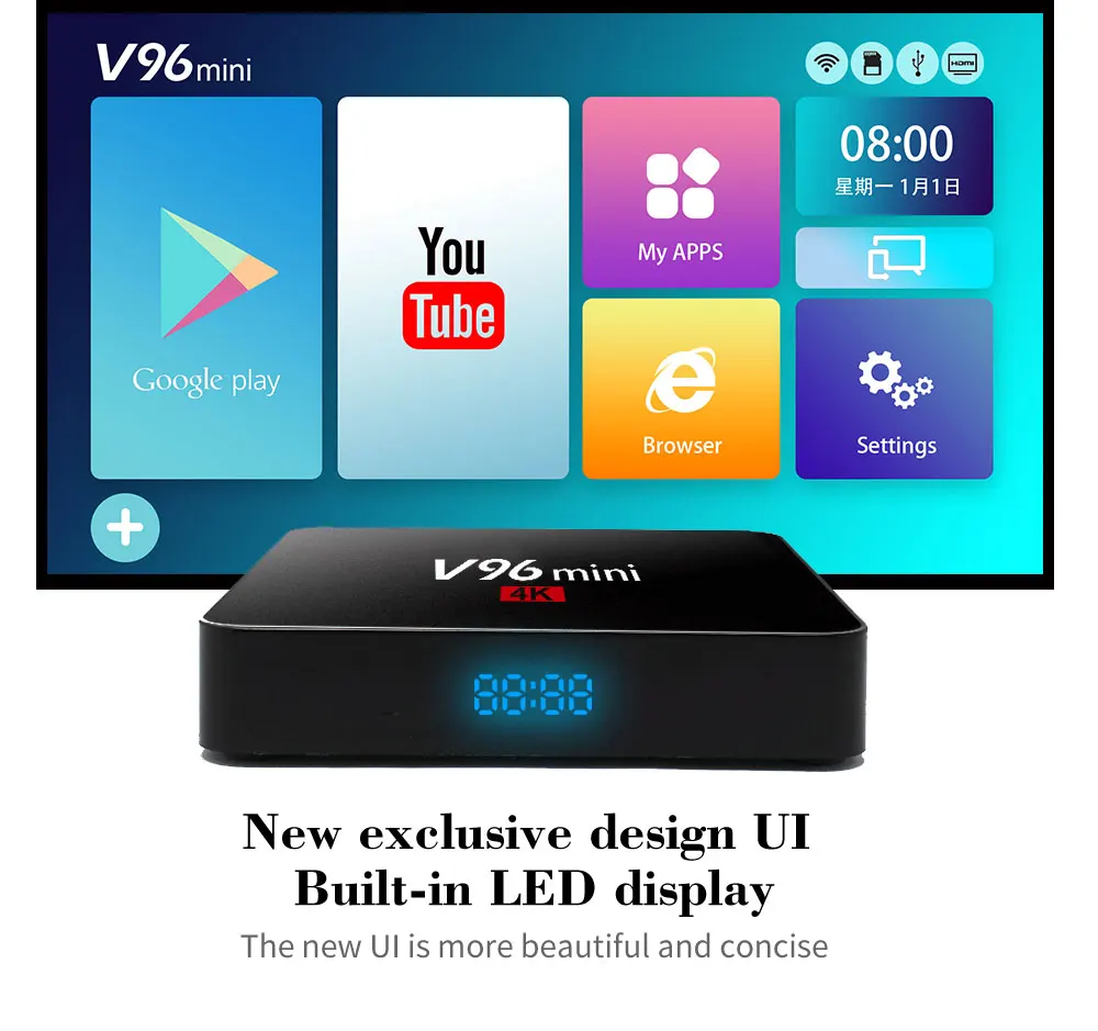 

V96mini Andorid TV Box Android 7.1 Smart TV Box Allwinner H3 2GB RAM 16GB H.265 2.4G WiFi youtube Set top box HD 4K Media Player
